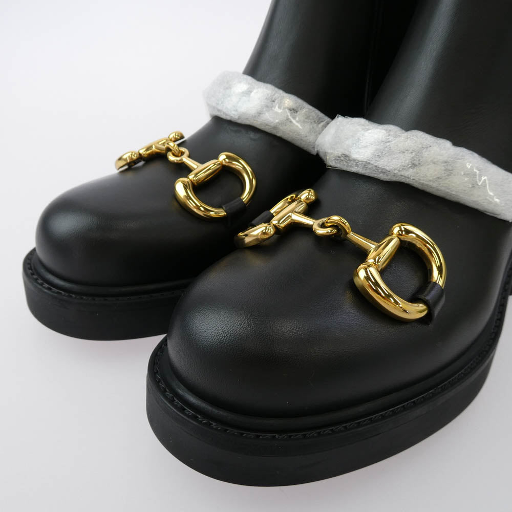GUCCI グッチ 670393 ホースビット チェーン装飾 サイドゴア チェルシーブーツ ブラック系 34.5【新古品】【未使用】【中古】
