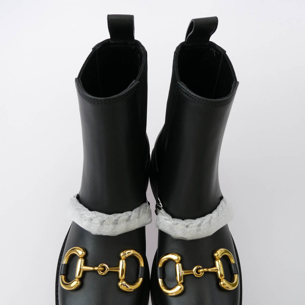 GUCCI グッチ 670393 ホースビット チェーン装飾 サイドゴア チェルシーブーツ ブラック系 34.5【新古品】【未使用】【中古】