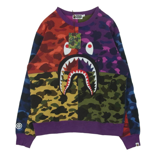 A BATHING APE アベイシングエイプ 1F30113006 MIXCAMO SHARK CRAZYWIDE SWEAT ミックスカモ シャーク クレイジー クルーネック スウェット マルチカラー系 XL【極上美品】【中古】