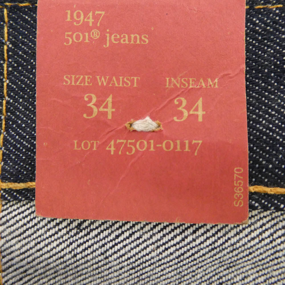 Levi's リーバイス 47501-0117 VINTAGE CLOTHING USA製 501XX 1947年モデル ボタン裏刻印4420 デニムパンツ インディゴブルー系 W34 L34【新古品】【未使用】【中古】