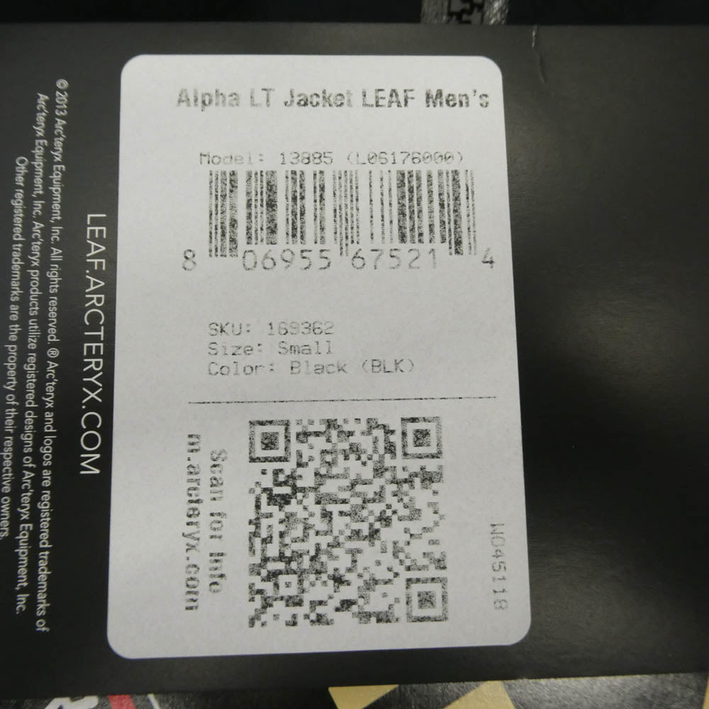 ARC'TERYX アークテリクス 13885 LEAF Alpha LT Jacket GEN2 前期 カナダ製 リーフ アルファライト ジャケット ブラック系 S【中古】
