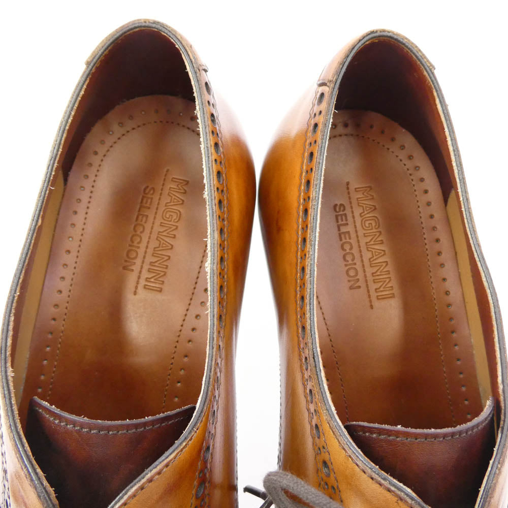 マグナーニ Selection 29902 セレクションライン ブローグ ステッチキャップトゥ レザー シューズ コニャック ライトブラウン系 43【極上美品】【中古】