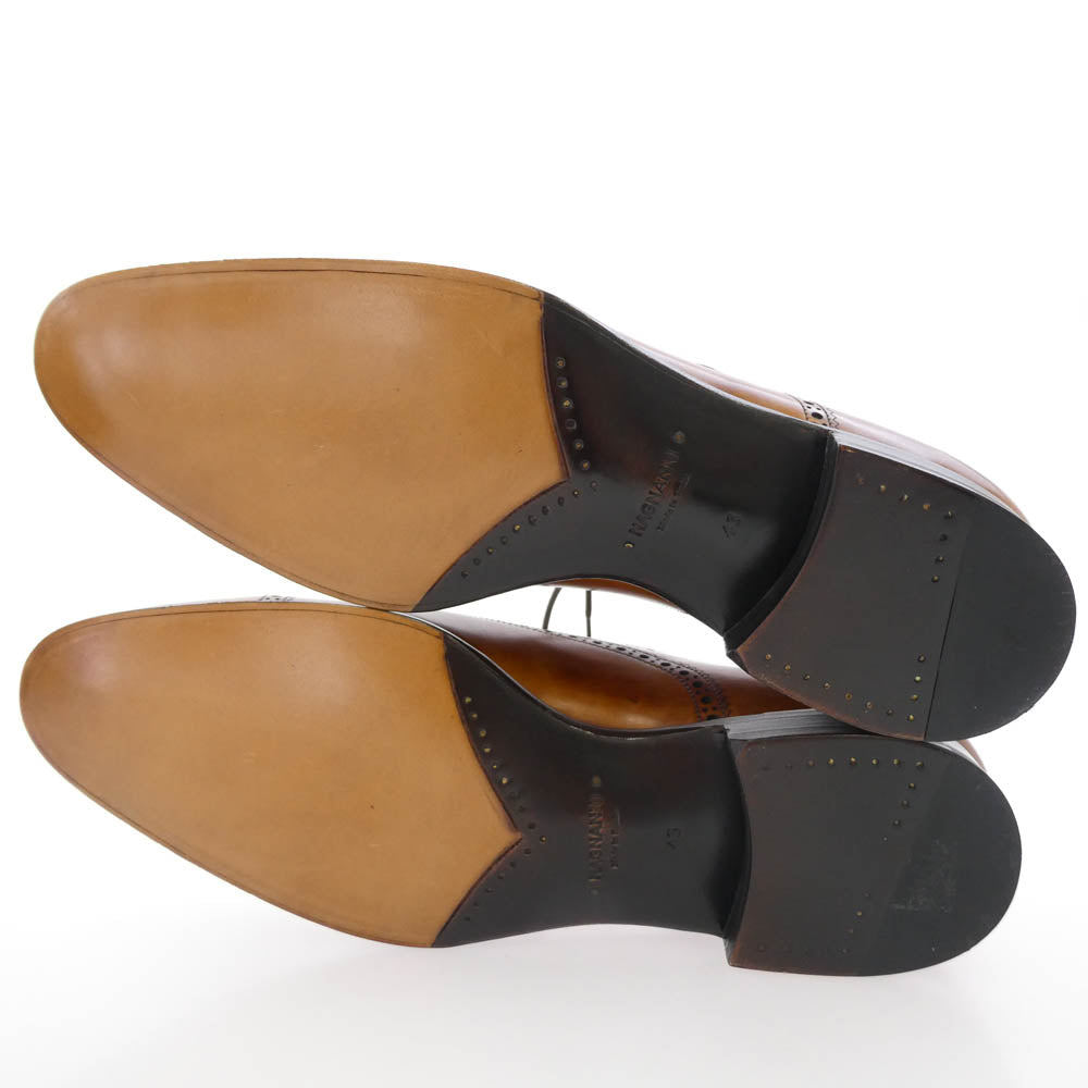 マグナーニ Selection 29902 セレクションライン ブローグ ステッチキャップトゥ レザー シューズ コニャック ライトブラウン系 43【極上美品】【中古】