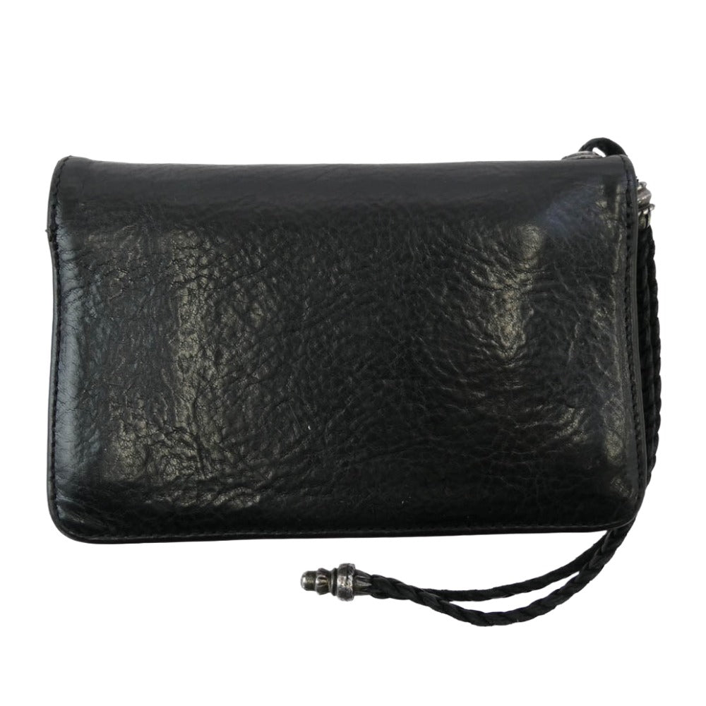 CHROME HEARTS クロムハーツ（原本無） 2ZIP STRAP レザーコードストラップ付 クロスボール 2ジップ レザー ウォレット 財布 ブラック系【中古】