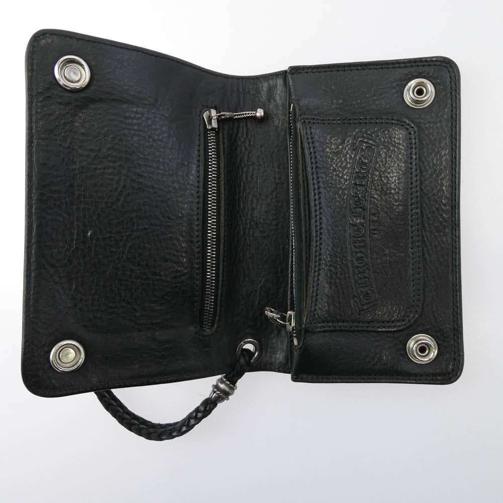 CHROME HEARTS クロムハーツ（原本無） 2ZIP STRAP レザーコードストラップ付 クロスボール 2ジップ レザー ウォレット 財布 ブラック系【中古】