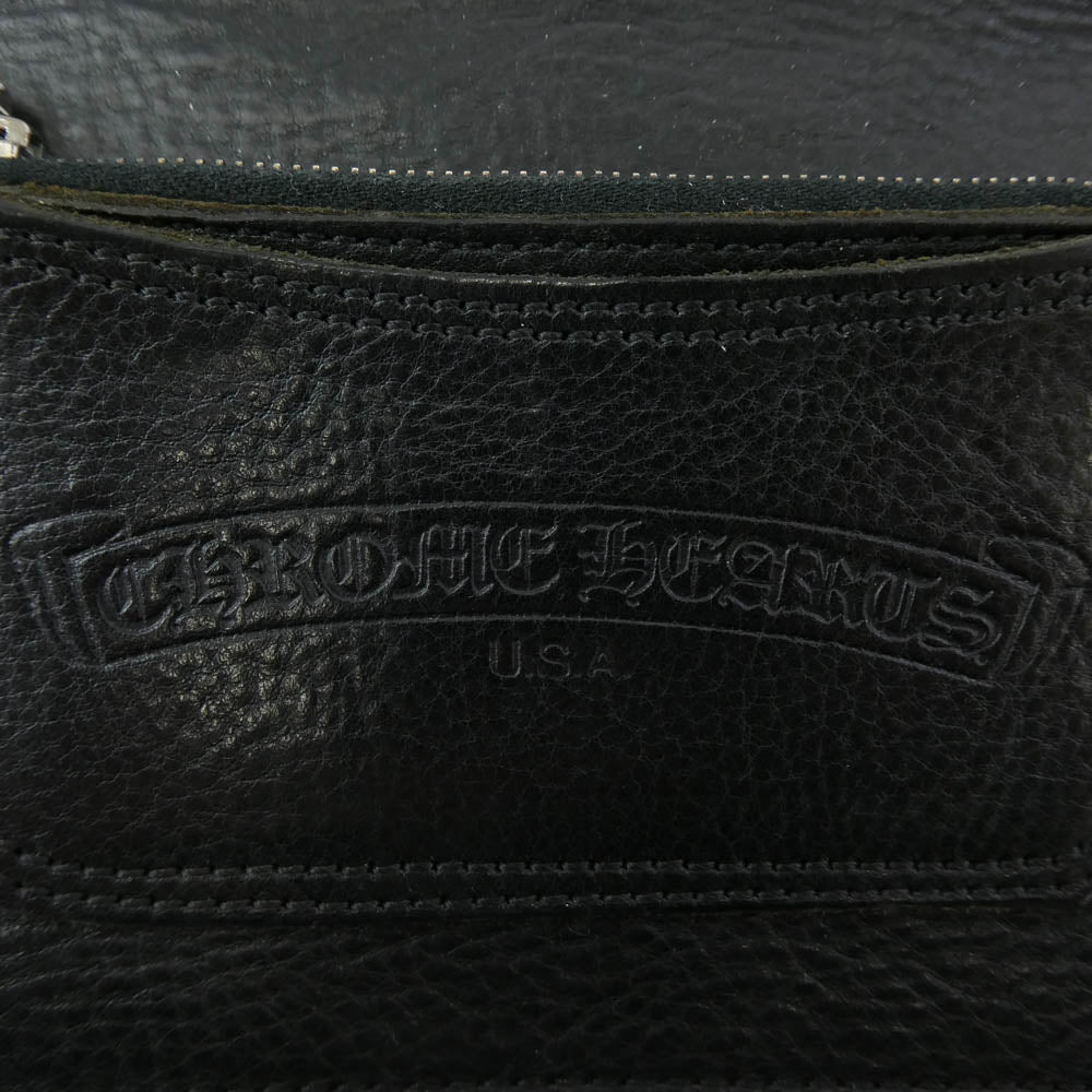 CHROME HEARTS クロムハーツ（原本無） 2ZIP STRAP レザーコードストラップ付 クロスボール 2ジップ レザー ウォレット 財布 ブラック系【中古】