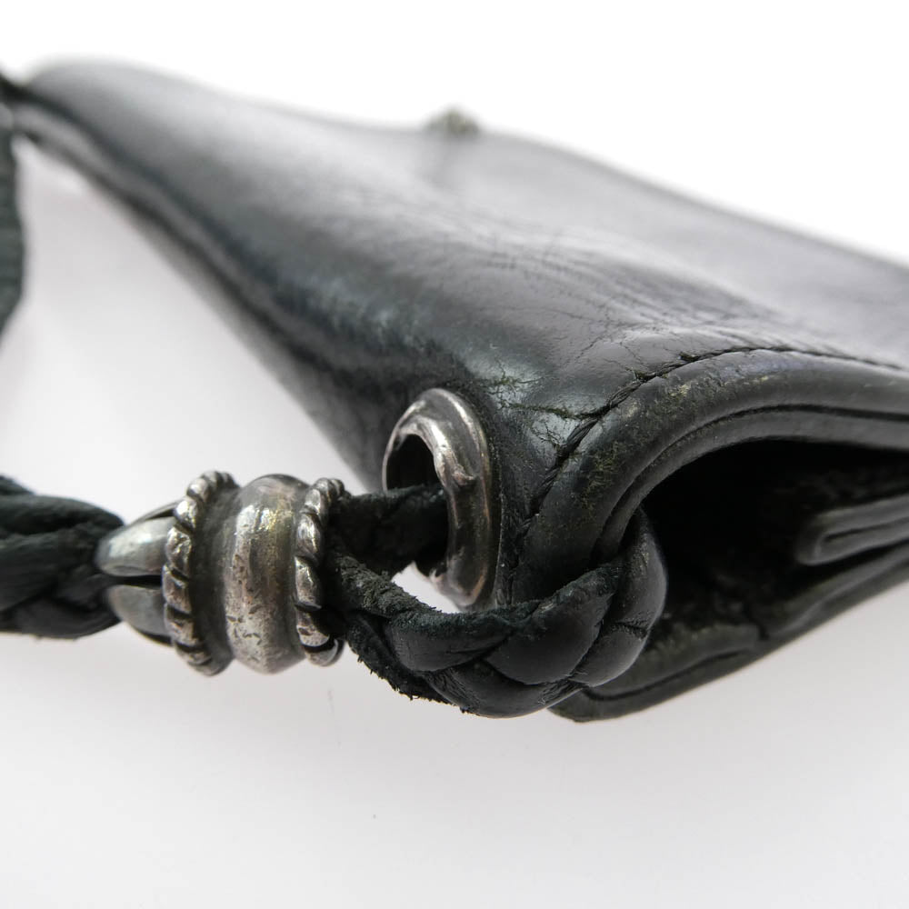 CHROME HEARTS クロムハーツ（原本無） 2ZIP STRAP レザーコードストラップ付 クロスボール 2ジップ レザー ウォレット 財布 ブラック系【中古】