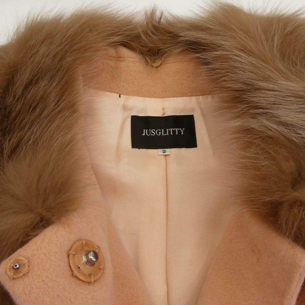 ジャスグリッティー ファー付き アンゴラ ウール コート ピンク系 2【極上美品】【中古】