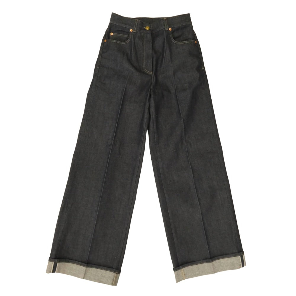 GUCCI グッチ 689097 XDBW2 ホースビット バギー ワイド デニム パンツ インディゴブルー系 27【美品】【中古】