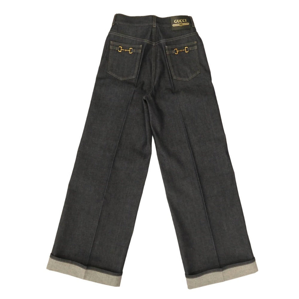 GUCCI グッチ 689097 XDBW2 ホースビット バギー ワイド デニム パンツ インディゴブルー系 27【美品】【中古】