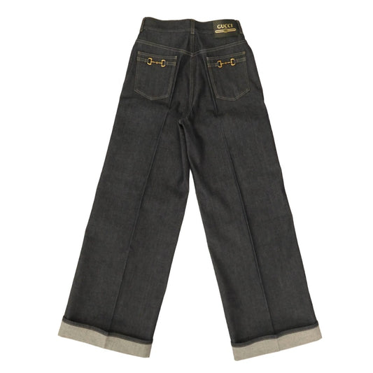 GUCCI グッチ 689097 XDBW2 ホースビット バギー ワイド デニム パンツ インディゴブルー系 27【美品】【中古】