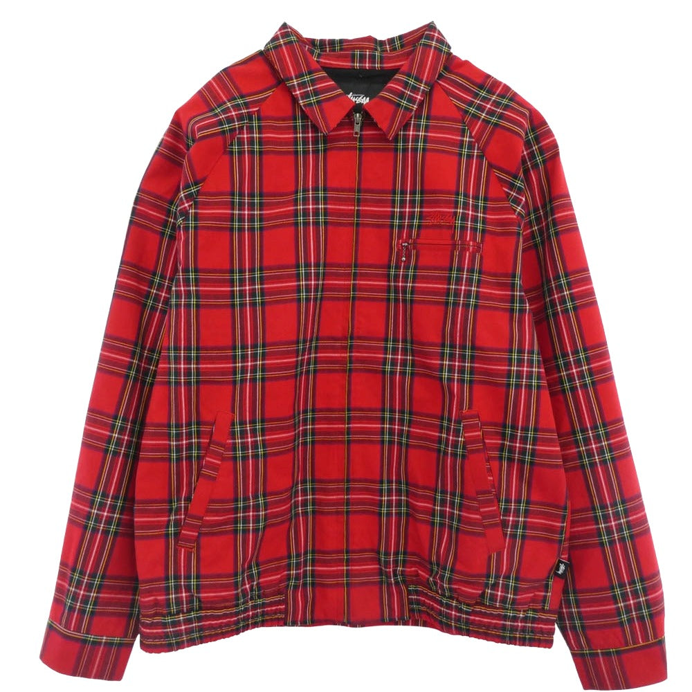 STUSSY ステューシー STYLE# 115405 Bryan JACKET ブライアン タータンチェック ストック ロゴ刺繍 ジップ ジャケット レッド系 マルチカラー系 XL【中古】