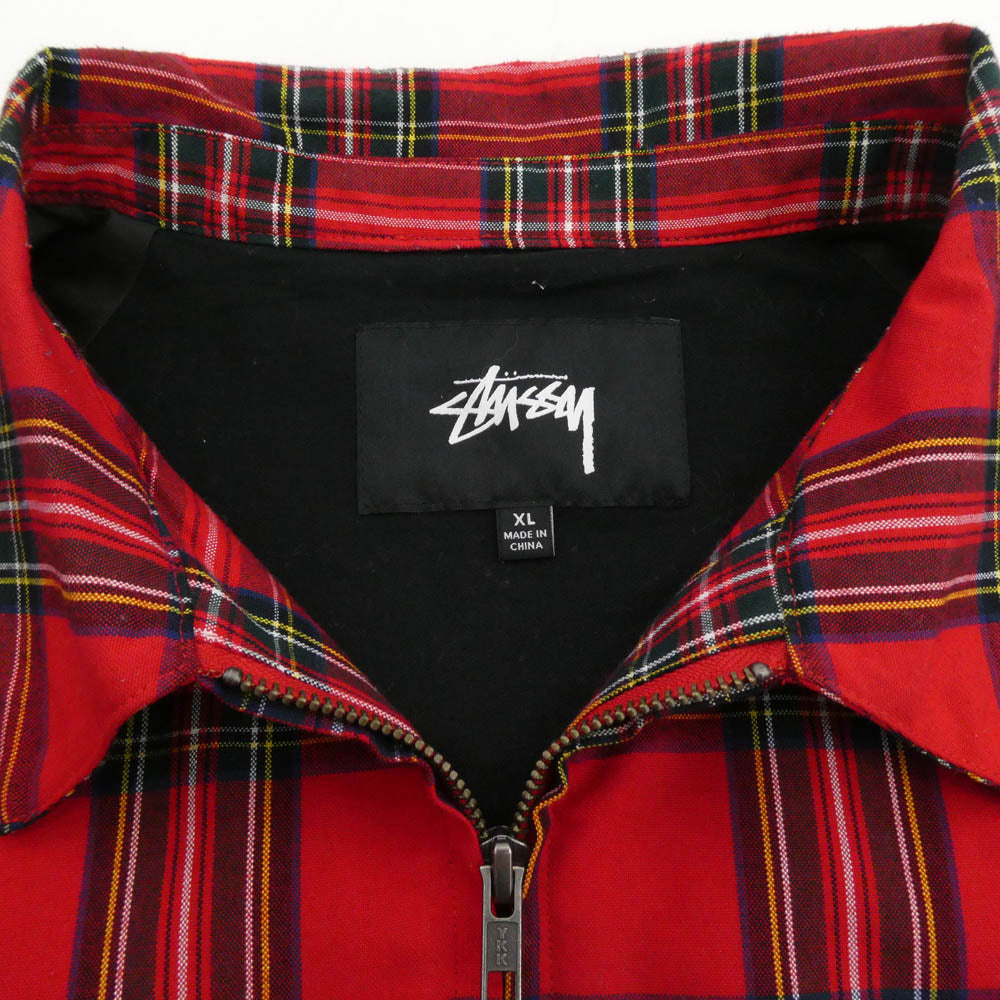 STUSSY ステューシー STYLE# 115405 Bryan JACKET ブライアン タータンチェック ストック ロゴ刺繍 ジップ ジャケット レッド系 マルチカラー系 XL【中古】