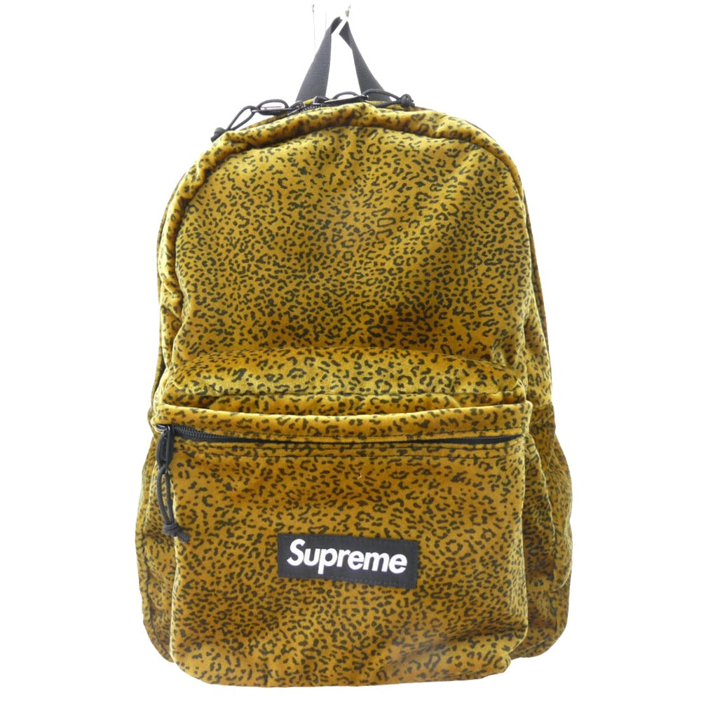 Supreme シュプリーム 25AW Velvet Backpack Tan Leopard ベルベット バックパック タン レオパード ヒョウ柄 リュック デイパック ディープイエロー系 41×31×21cm【新古品】【未使用】【中古】