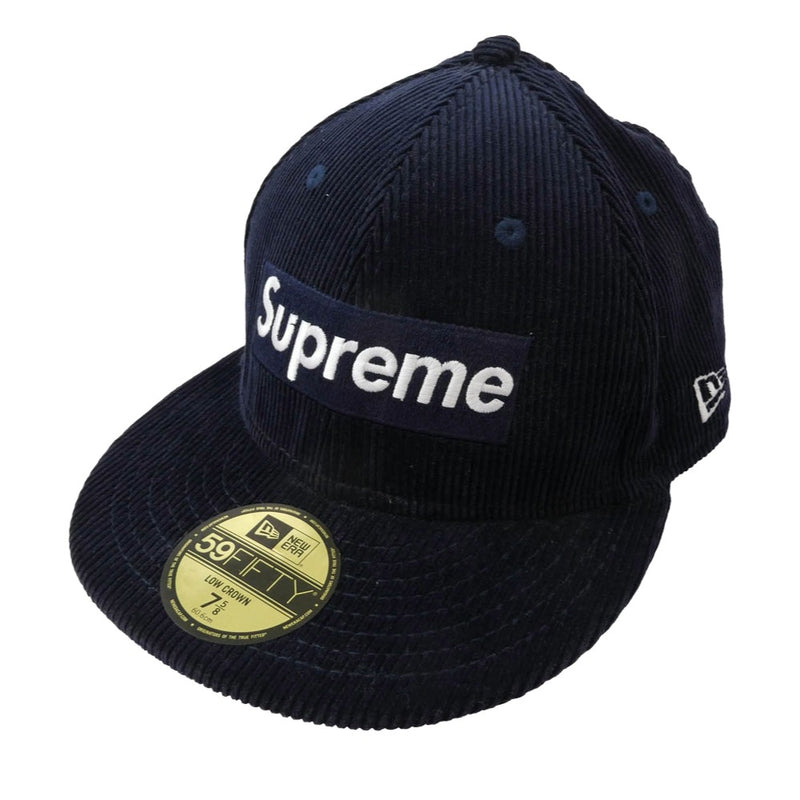 Supreme シュプリーム 15aw × New Era Corduroy Box Logo Cap ニューエラ コーデュロイボックスロゴ キャップ ネイビー系 60.6cm【中古】