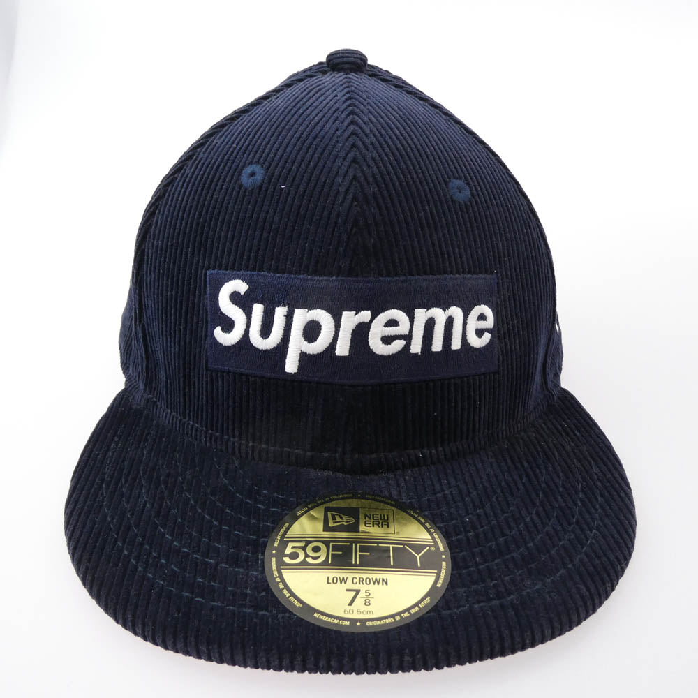 Supreme シュプリーム 15aw × New Era Corduroy Box Logo Cap ニューエラ コーデュロイボックスロゴ キャップ ネイビー系 60.6cm【中古】