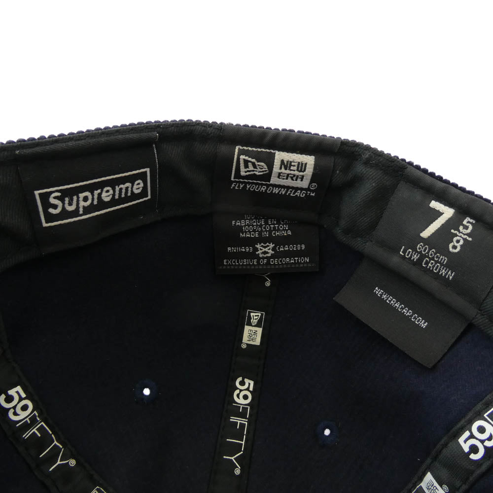 Supreme シュプリーム 15aw × New Era Corduroy Box Logo Cap ニューエラ コーデュロイボックスロゴ キャップ ネイビー系 60.6cm【中古】