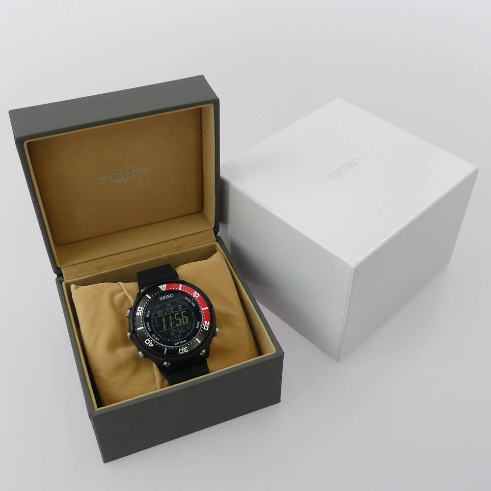 SEIKO セイコー S802-00A0 PROSPEX LOWERCASE プロスペックス フィールドマスター ソーラー デジタル クォーツ 腕時計 シリコンバンド ブラック系【中古】