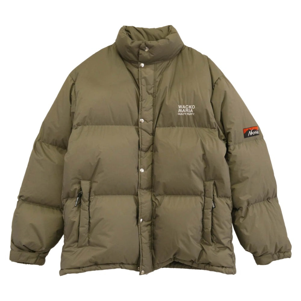 WACKO MARIA ワコマリア × NANGA DOWN JACKET TYPE-1 ナンガ ロゴ刺繍 ジップアップ ダウン ジャケット グリーン系 XL【中古】