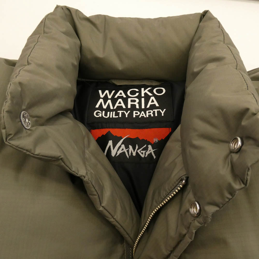 WACKO MARIA ワコマリア × NANGA DOWN JACKET TYPE-1 ナンガ ロゴ刺繍 ジップアップ ダウン ジャケット グリーン系 XL【中古】