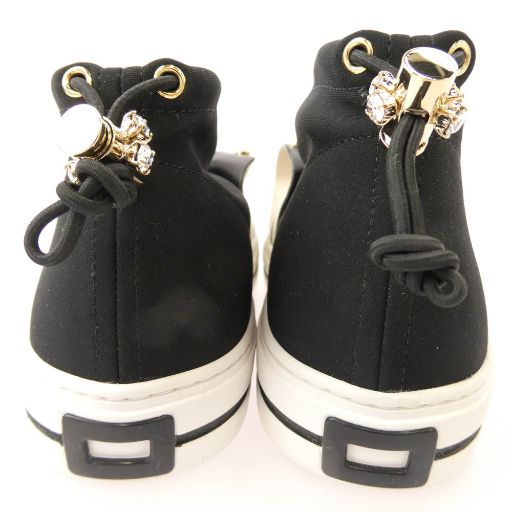 リボン パール ソックス スニーカー ブラック系 34.5【美品】【中古】