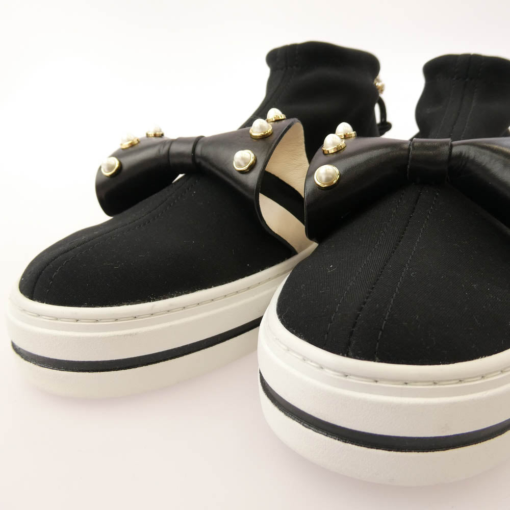 リボン パール ソックス スニーカー ブラック系 34.5【美品】【中古】