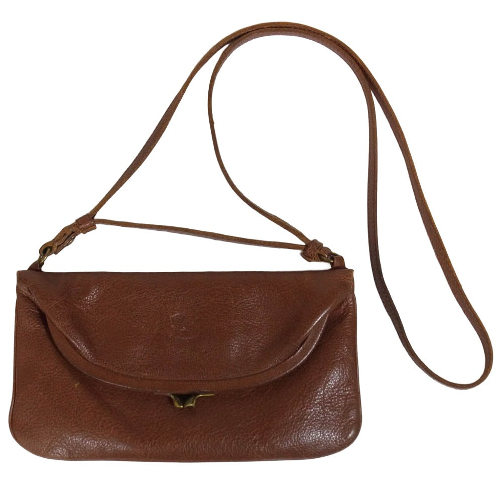 IL BISONTE イルビゾンテ レザー がま口 ショルダー ポシェット バッグ ライトブラウン系【中古】