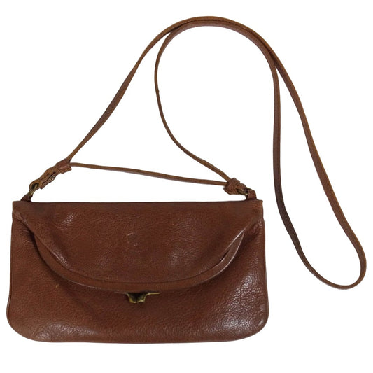 IL BISONTE イルビゾンテ レザー がま口 ショルダー ポシェット バッグ ライトブラウン系【中古】