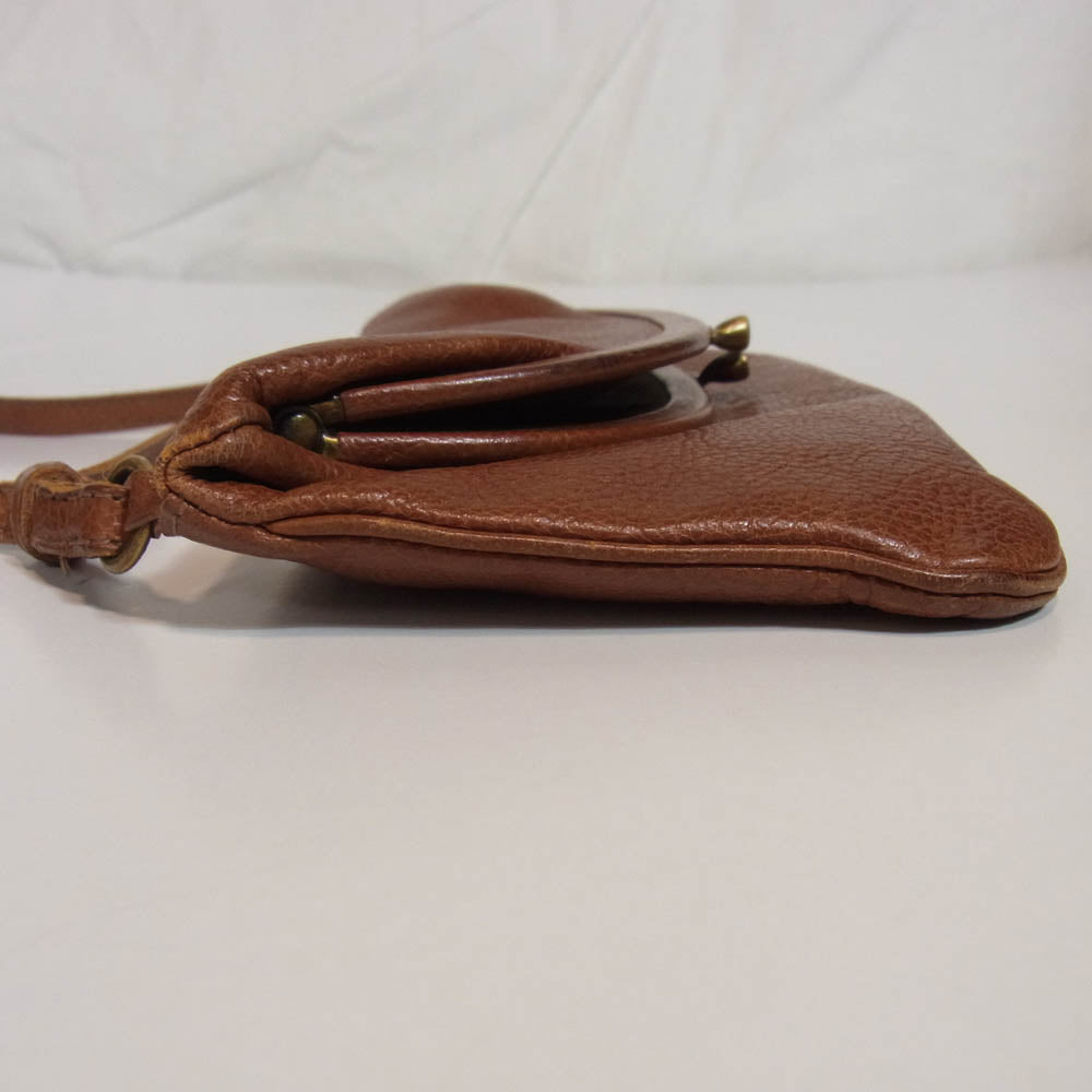 IL BISONTE イルビゾンテ レザー がま口 ショルダー ポシェット バッグ ライトブラウン系【中古】