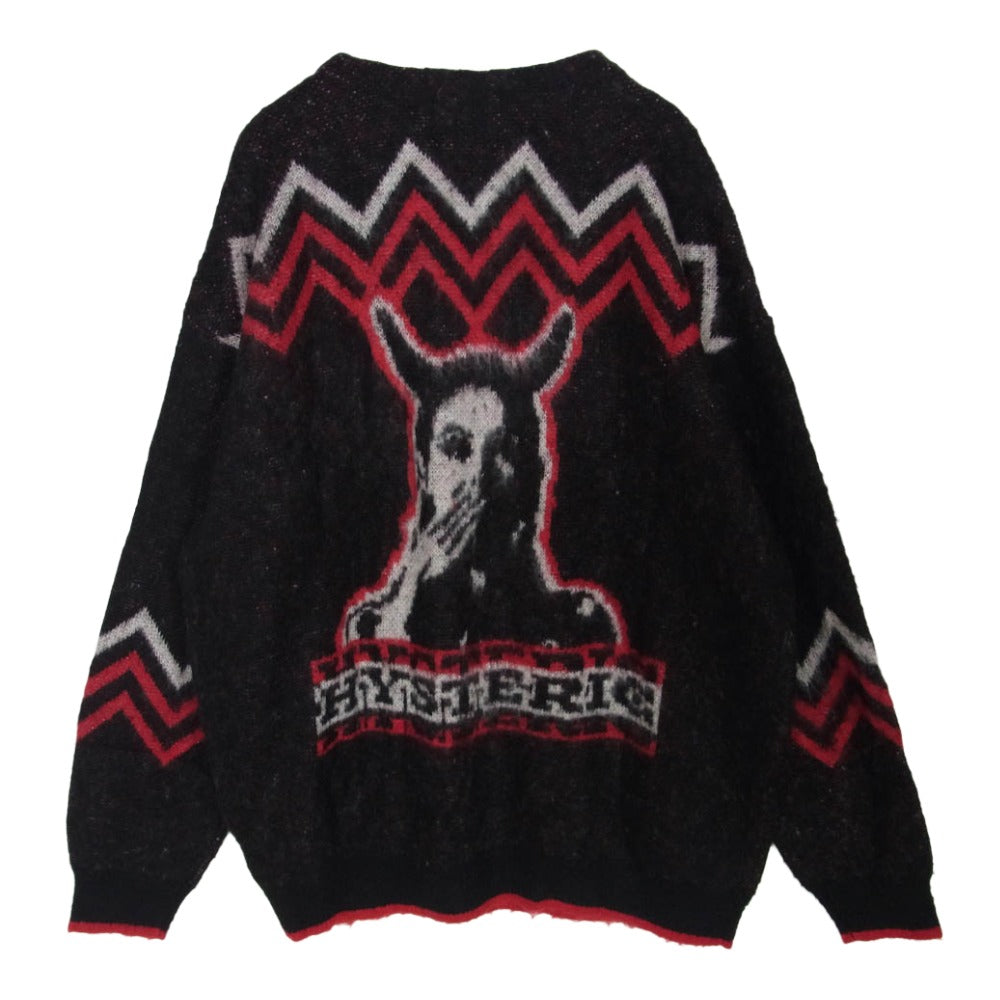 HYSTERIC GLAMOUR ヒステリックグラマー 23AW 02233ND04 SPEAK NO EVIL ジャガード カーディガン ブラック系 L【中古】