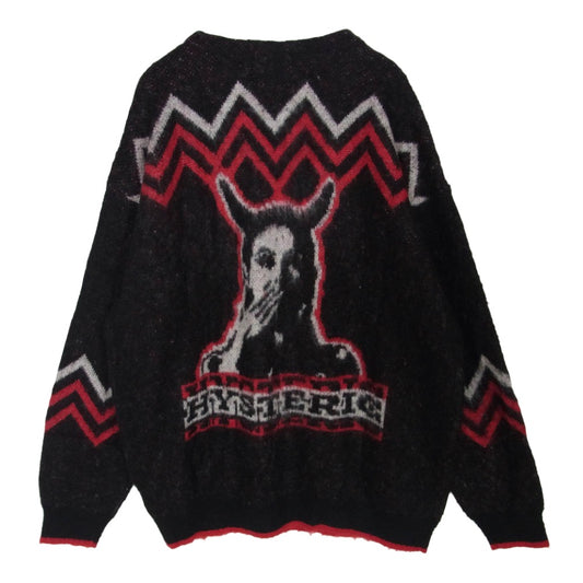 HYSTERIC GLAMOUR ヒステリックグラマー 23AW 02233ND04 SPEAK NO EVIL ジャガード カーディガン ブラック系 L【中古】