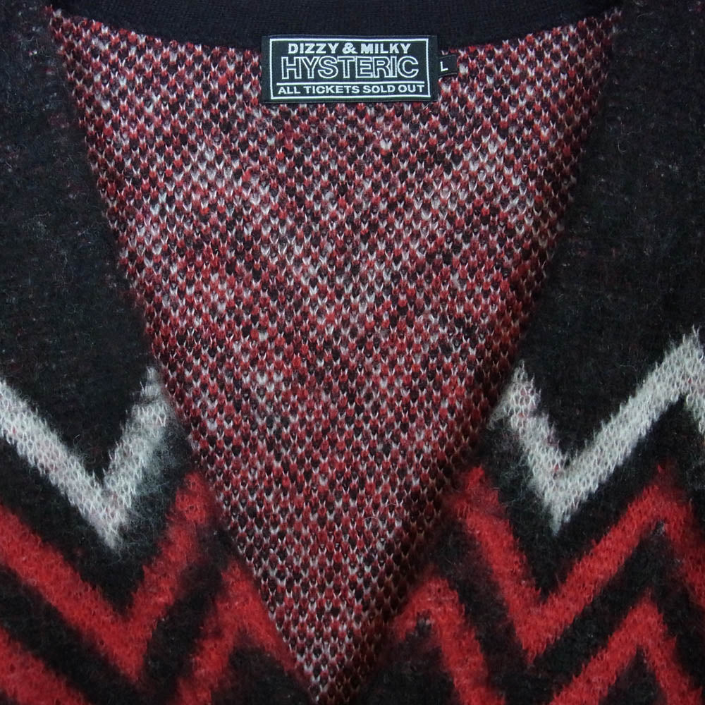 HYSTERIC GLAMOUR ヒステリックグラマー 23AW 02233ND04 SPEAK NO EVIL ジャガード カーディガン ブラック系 L【中古】