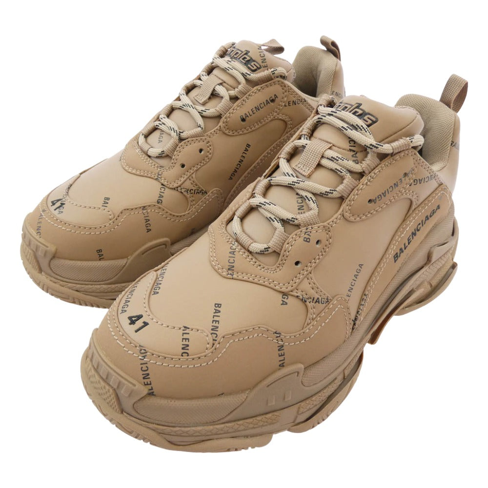 BALENCIAGA バレンシアガ 536737 フェイクバスターズ鑑定済 TRIPLE S SNEAKER ALLOVER LOGO トリプルS オールオーバーロゴ レザー スニーカー ブラウン系 41(27cm)【新古品】【未使用】【中古】