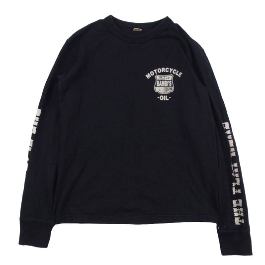 THE FLAT HEAD ザフラットヘッド MOTORCYCLE モーターサイクル BAMBIS OIL バックロゴ ロゴアームプリント 長袖 Tシャツ ダークネイビー系 38【中古】