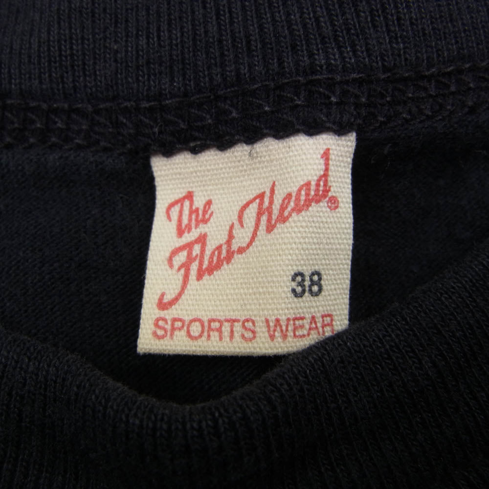 THE FLAT HEAD ザフラットヘッド MOTORCYCLE モーターサイクル BAMBIS OIL バックロゴ ロゴアームプリント 長袖 Tシャツ ダークネイビー系 38【中古】