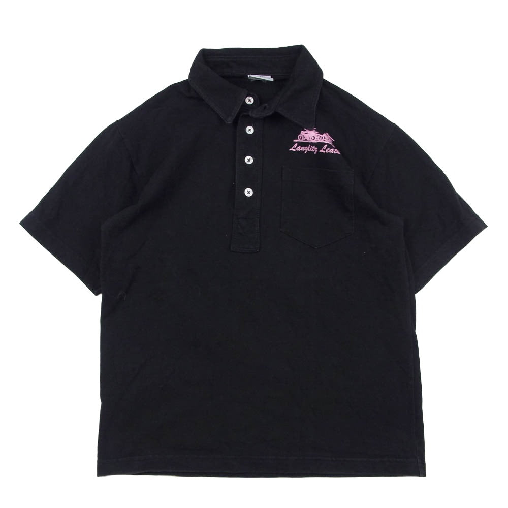 LANGLITZ LEATHERS ラングリッツレザーズ USA製 ロゴプリント 半袖 ポロシャツ ブラック系 S【中古】