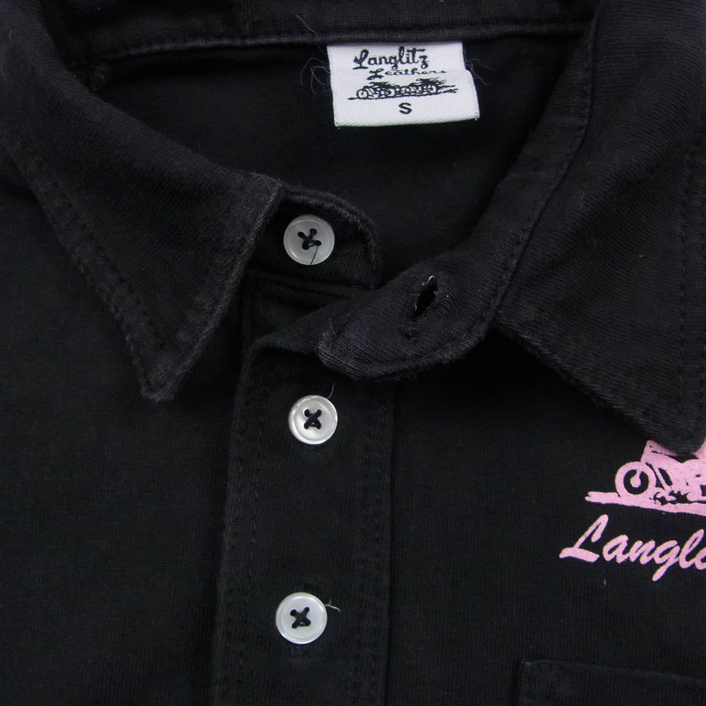 LANGLITZ LEATHERS ラングリッツレザーズ USA製 ロゴプリント 半袖 ポロシャツ ブラック系 S【中古】