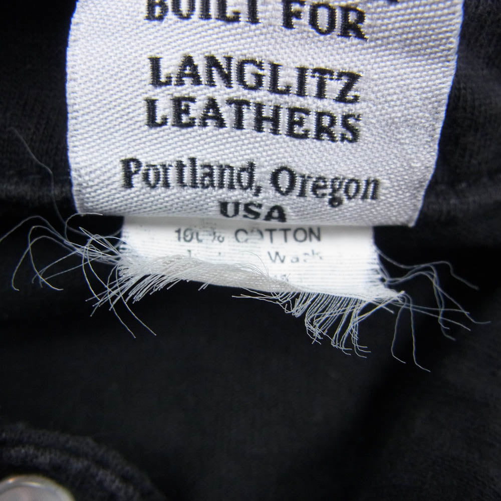 LANGLITZ LEATHERS ラングリッツレザーズ USA製 ロゴプリント 半袖 ポロシャツ ブラック系 S【中古】