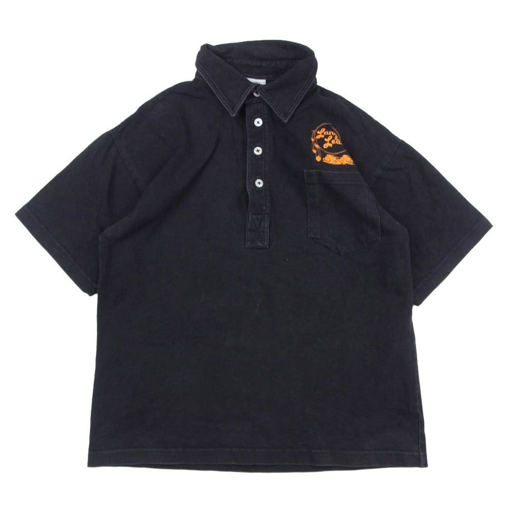 LANGLITZ LEATHERS ラングリッツレザーズ USA製 ロゴプリント 半袖 ポロシャツ ブラック系 S【中古】
