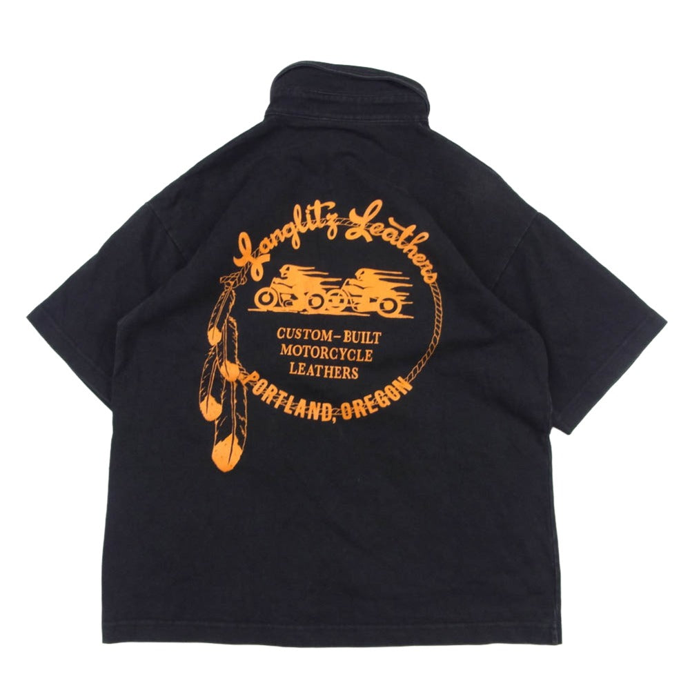 LANGLITZ LEATHERS ラングリッツレザーズ USA製 ロゴプリント 半袖 ポロシャツ ブラック系 S【中古】