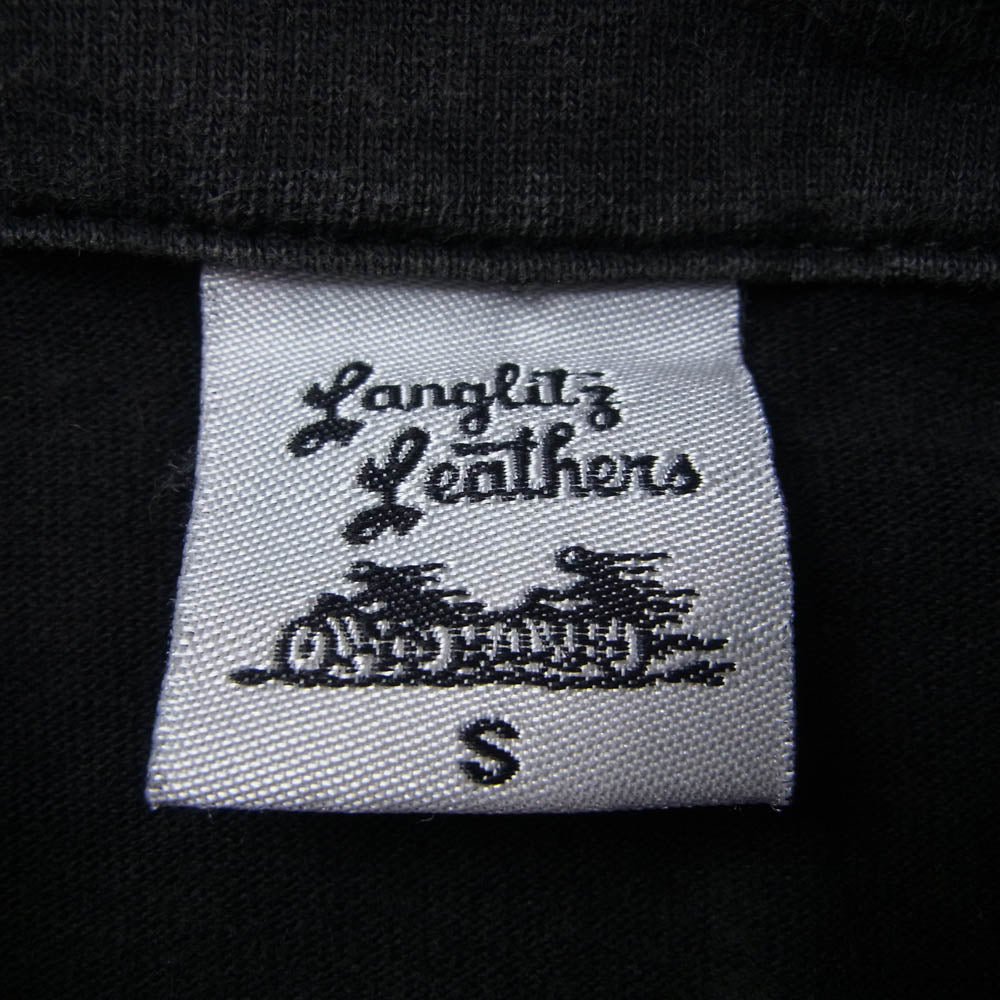 LANGLITZ LEATHERS ラングリッツレザーズ USA製 ロゴプリント 半袖 ポロシャツ ブラック系 S【中古】