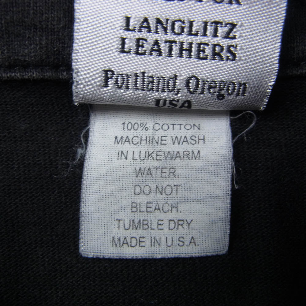 LANGLITZ LEATHERS ラングリッツレザーズ USA製 ロゴプリント 半袖 ポロシャツ ブラック系 S【中古】