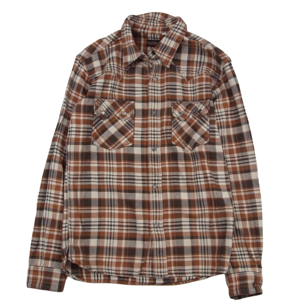 THE FLAT HEAD ザフラットヘッド チェック柄 長袖 へビー ネル ウエスタンシャツ ブラウン系 38【中古】