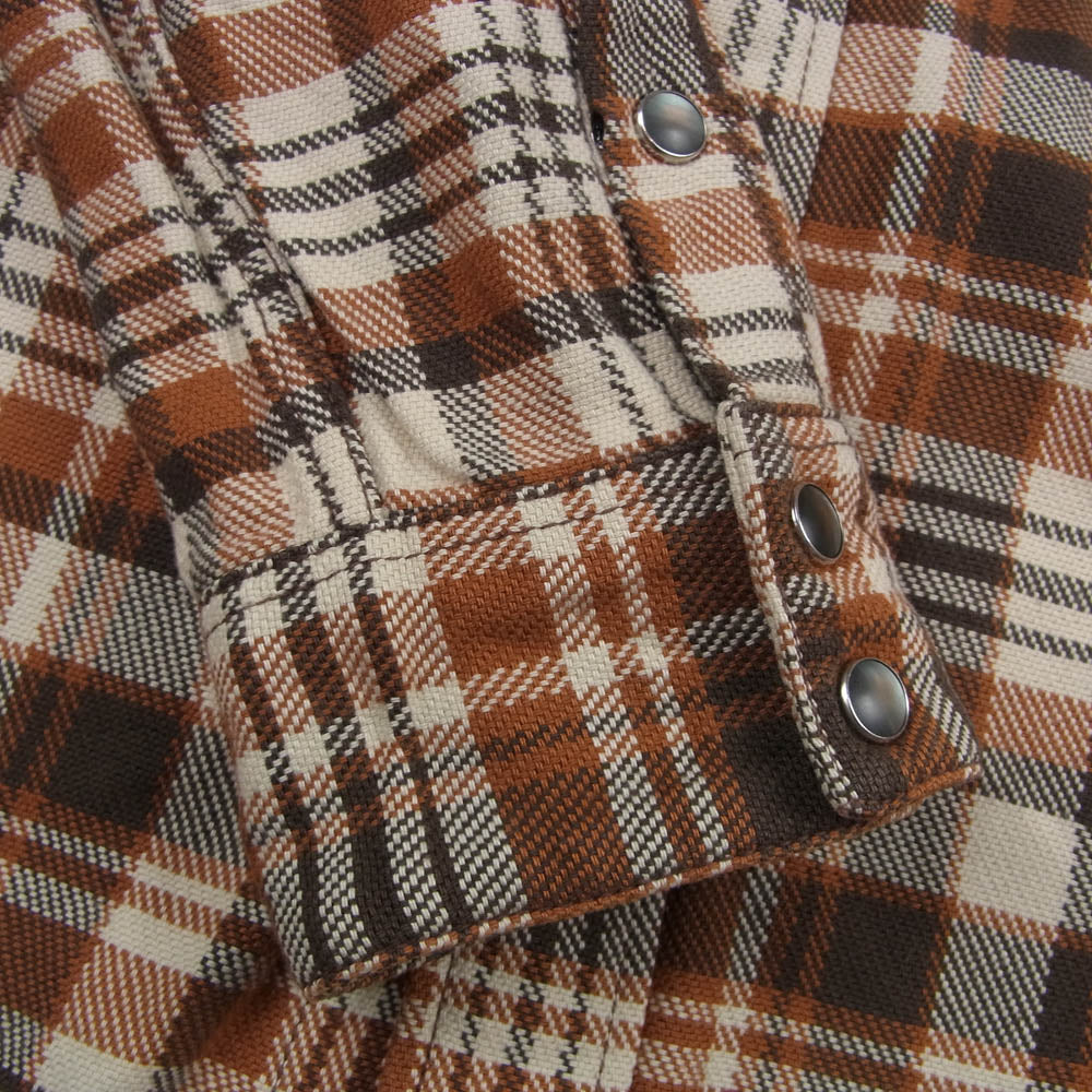 THE FLAT HEAD ザフラットヘッド チェック柄 長袖 へビー ネル ウエスタンシャツ ブラウン系 38【中古】
