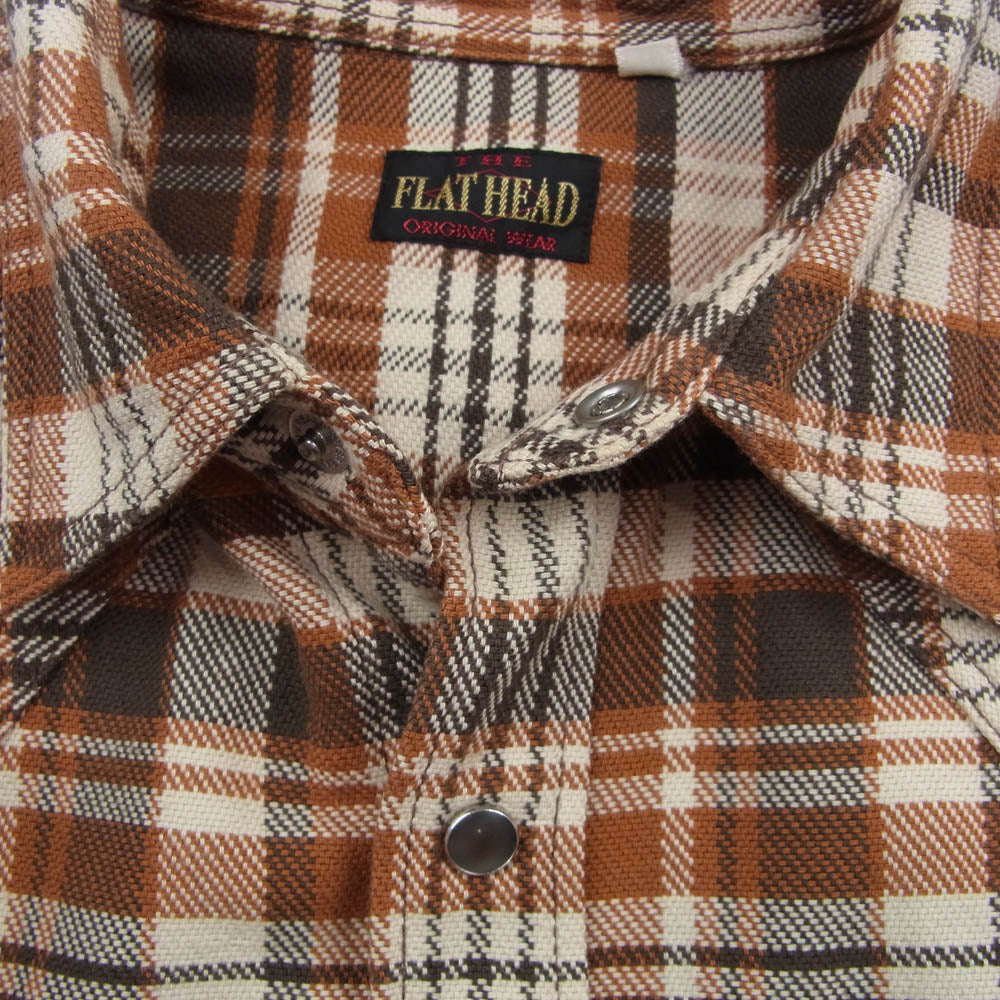 THE FLAT HEAD ザフラットヘッド チェック柄 長袖 へビー ネル ウエスタンシャツ ブラウン系 38【中古】