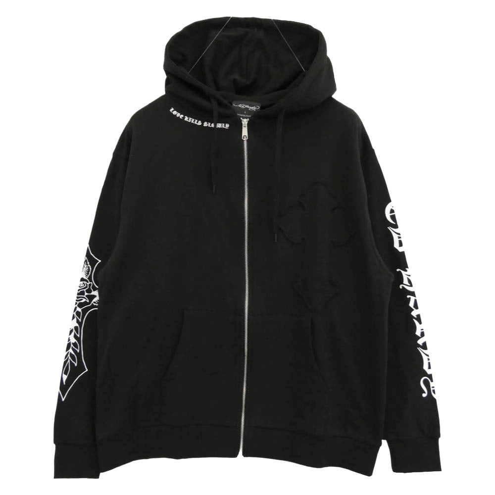ED HARDY エドハーディ 42251501 クロス柄 オーバーサイズ フルジップ パーカー ブラック系 L【中古】