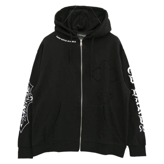 ED HARDY エドハーディ 42251501 クロス柄 オーバーサイズ フルジップ パーカー ブラック系 L【中古】