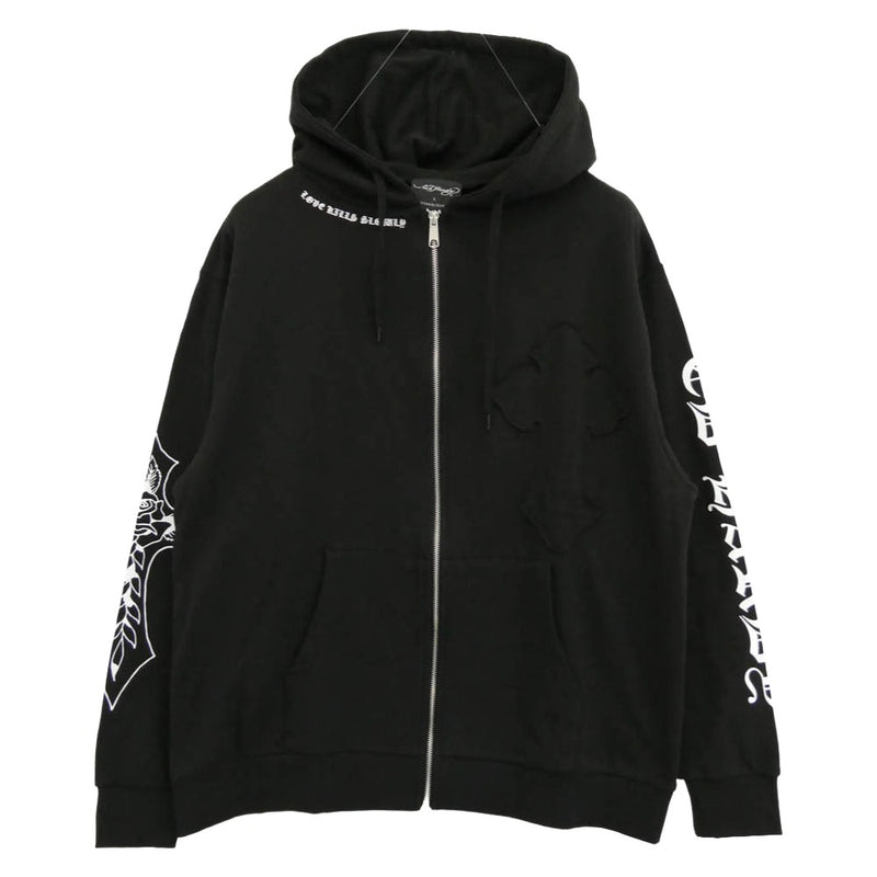 ED HARDY エドハーディ 42251501 クロス柄 オーバーサイズ フルジップ パーカー ブラック系 L【中古】