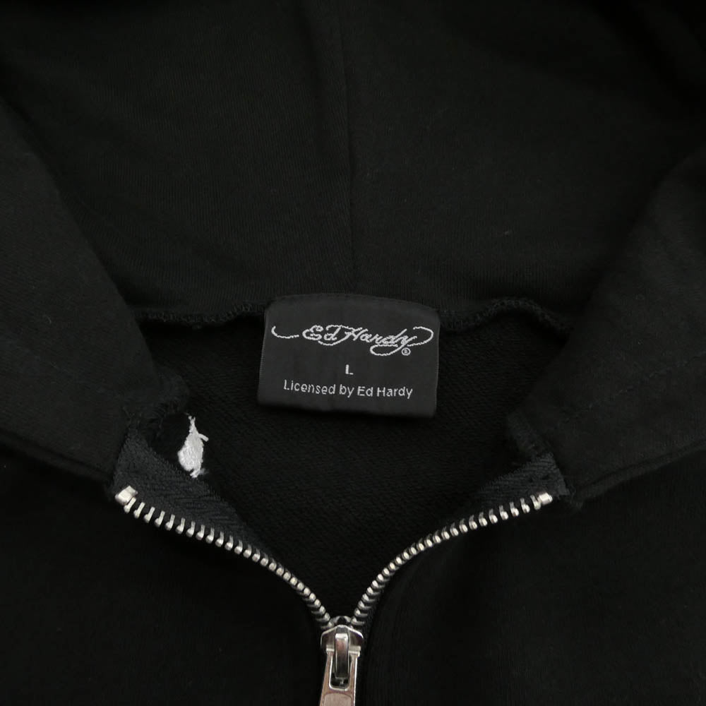 ED HARDY エドハーディ 42251501 クロス柄 オーバーサイズ フルジップ パーカー ブラック系 L【中古】