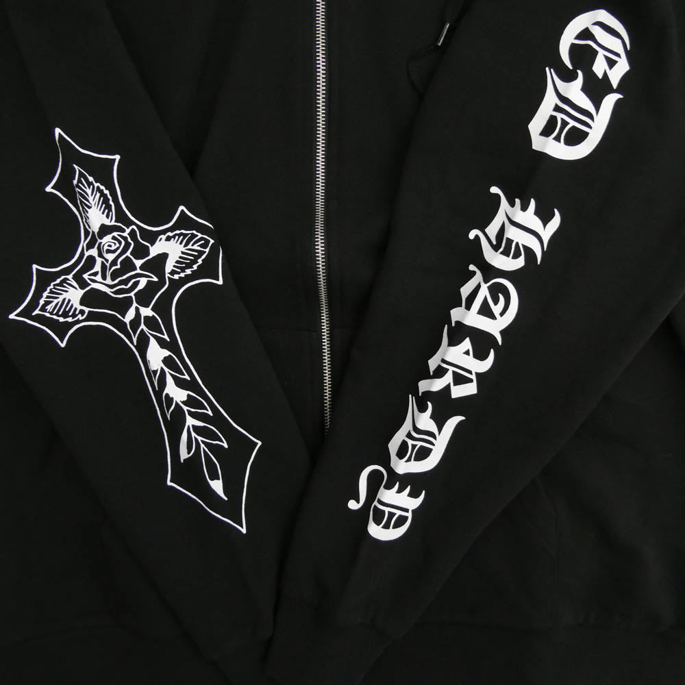 ED HARDY エドハーディ 42251501 クロス柄 オーバーサイズ フルジップ パーカー ブラック系 L【中古】